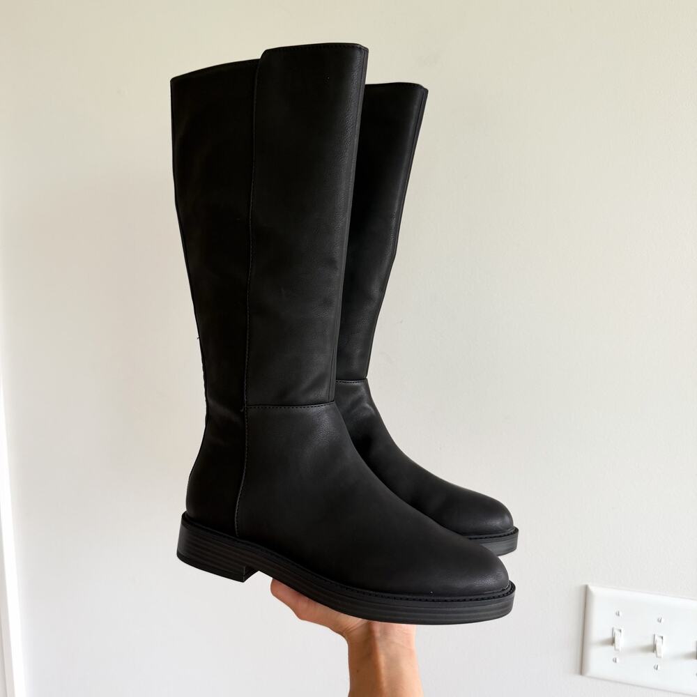 Aerosoles Prue Tall Faux Leather Low Block Heel Boots Black 8.5 NEW